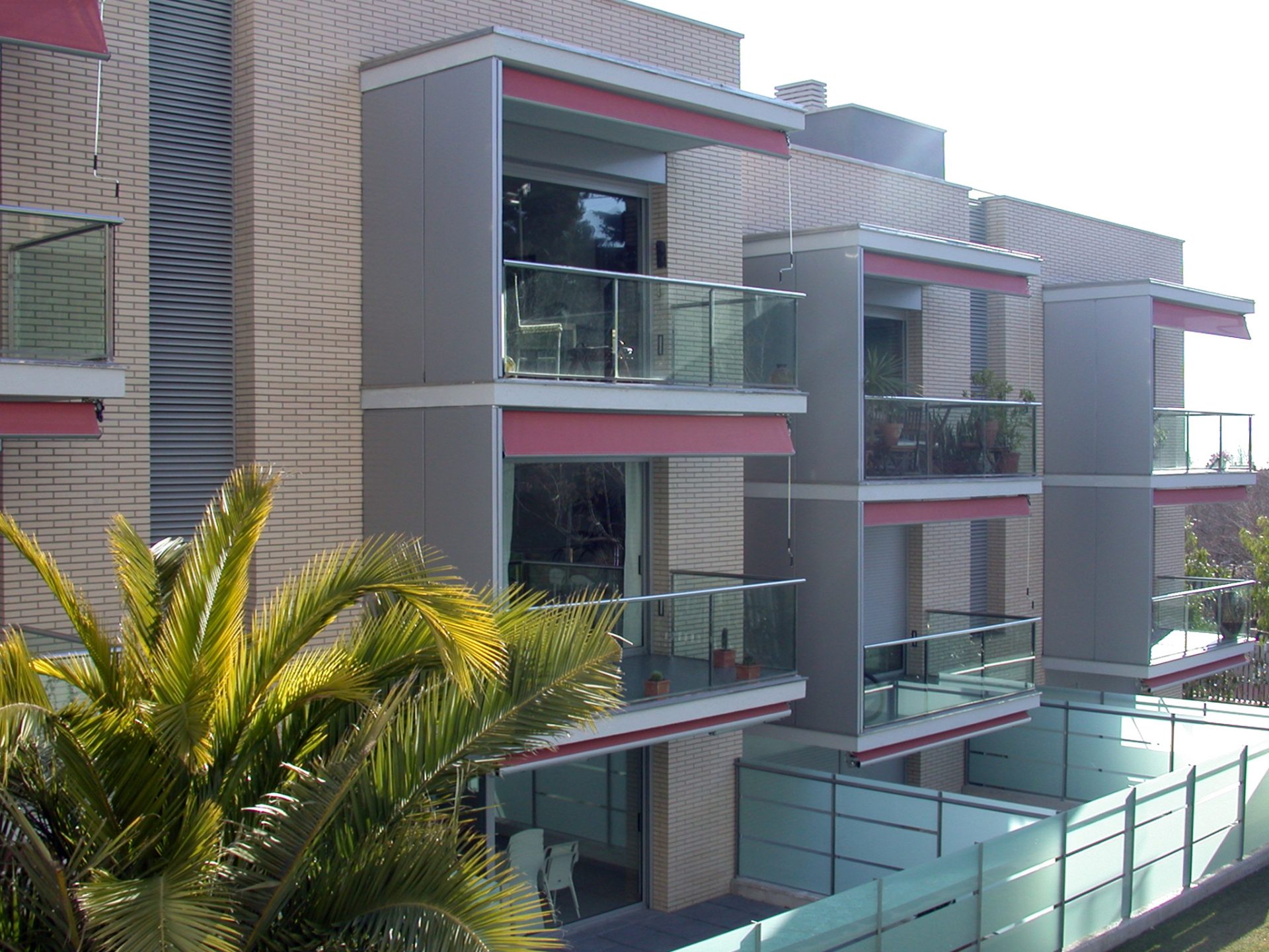Balconies with glass and metal railings