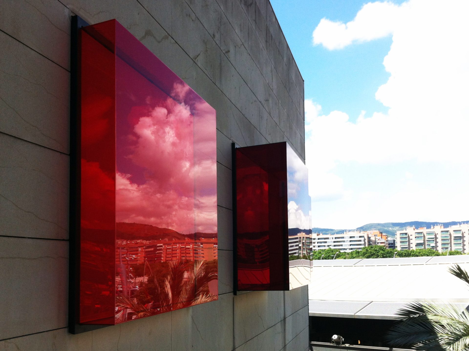 Red glass cubes