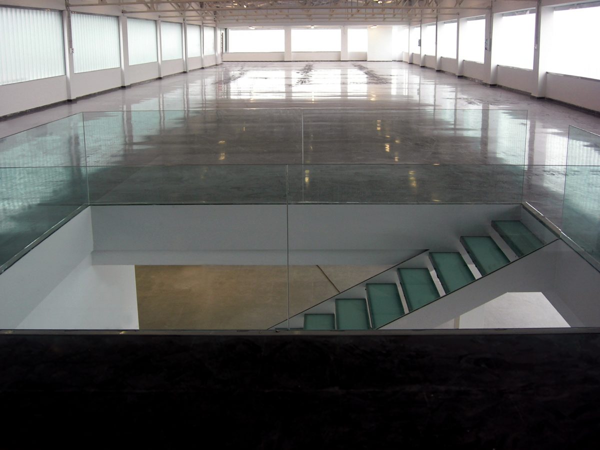 Glass stairs of the building